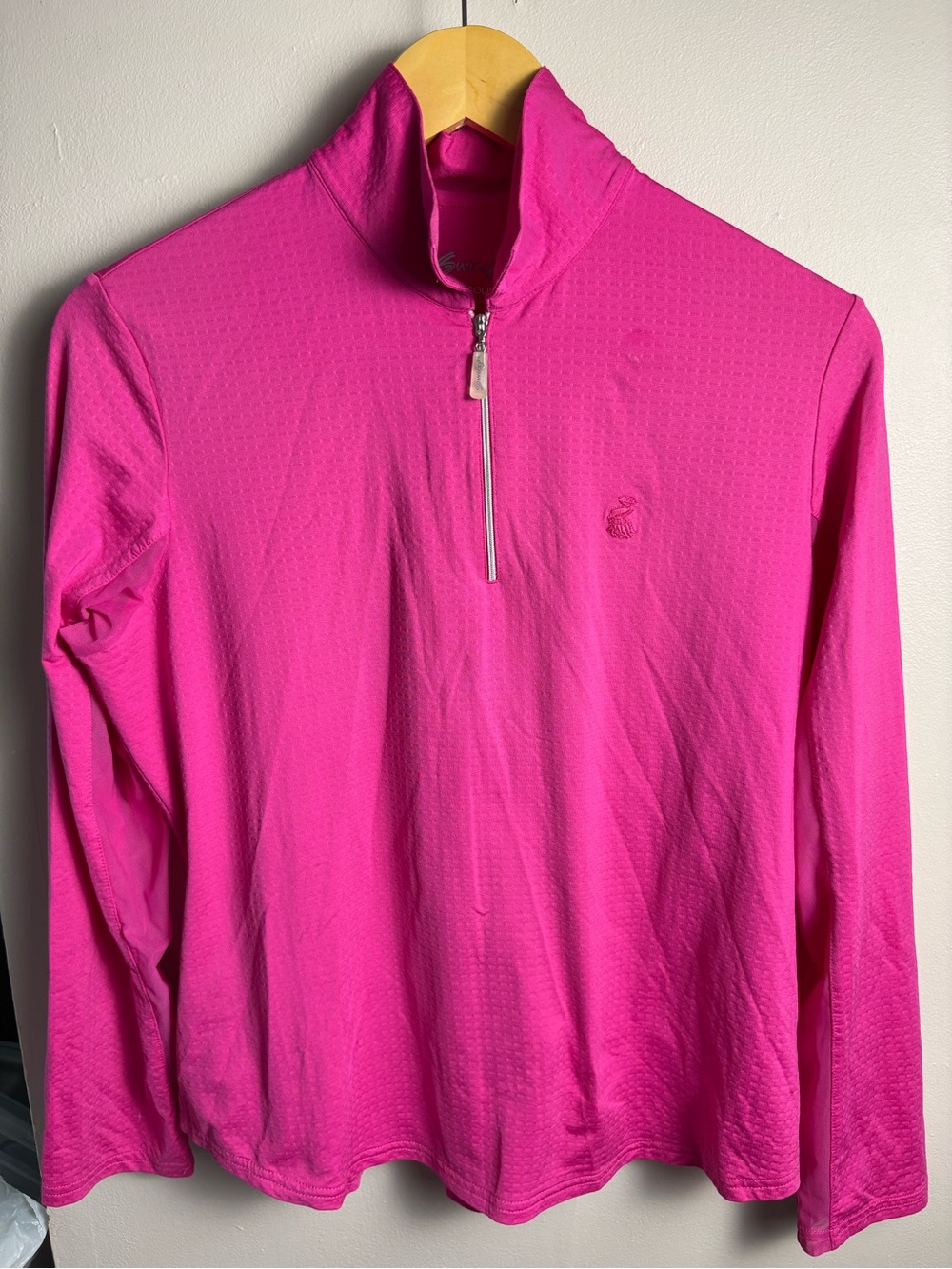 Bette & Court Swing Long Sleeve Half-Zip Performance Pink Tee Large